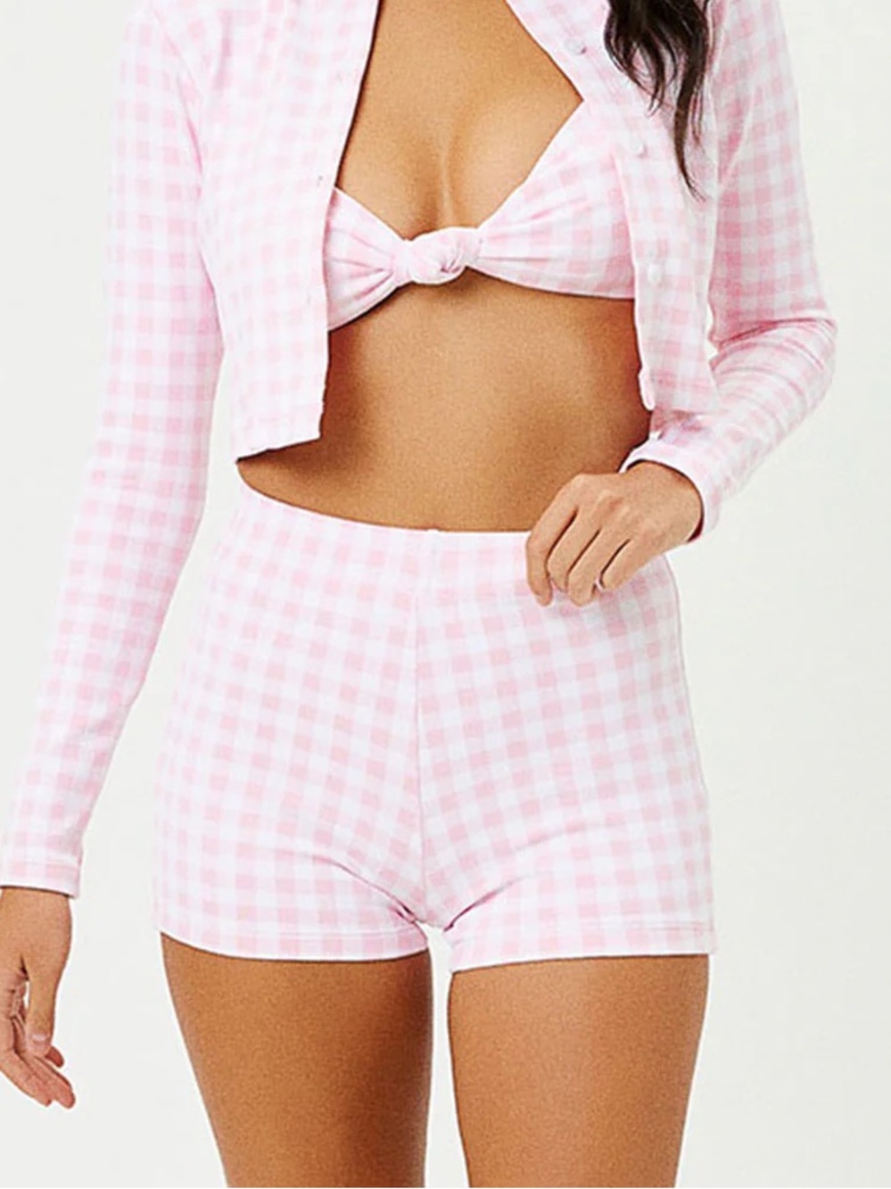 Frankie's Bikinis Pink & White Gingham High-Waist Shorts